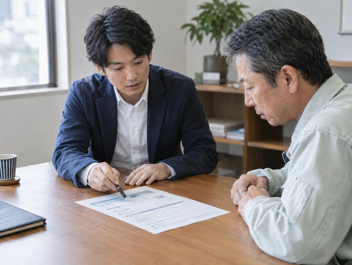 打ち合わせで求人票の改善案を説明している様子